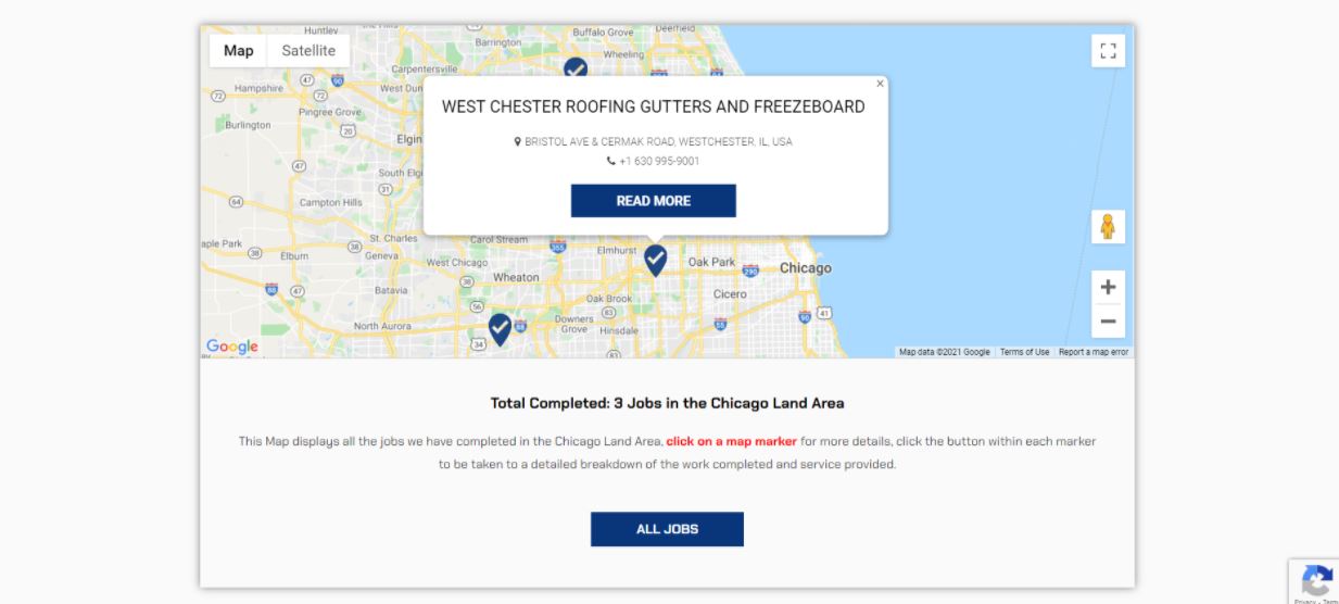Screenshot of the Advanced custom fields map plugin developed for a chicago based construction company