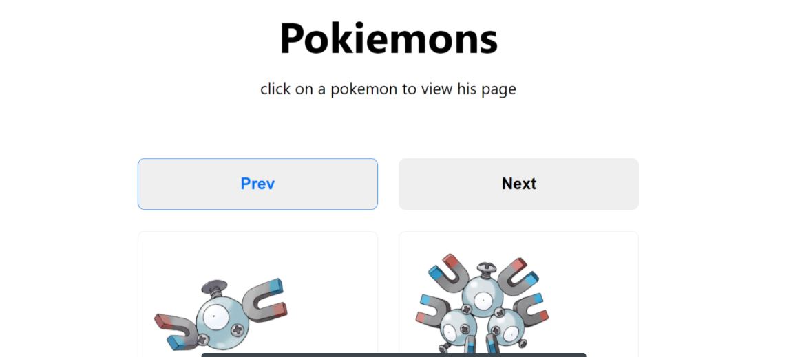 Screenshot of a pokemon application using pokemon api